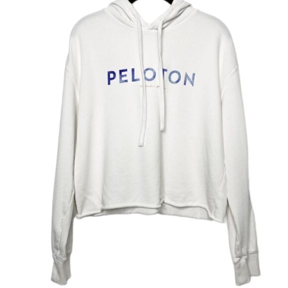 Spiritual Gangster x Peloton Cropped White and Blue Hoodie Size Large L - Picture 2 of 7